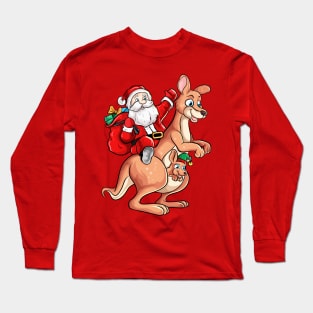 Santa Riding Kangaroo Australian Christmas Long Sleeve T-Shirt